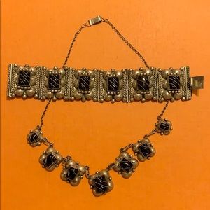 Vintage Mexican Silver Necklace and Bracelet Set